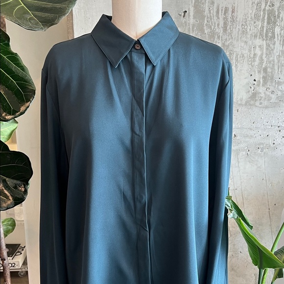 Lafayette 148 New York Teal Button Down Shirt - Picture 3 of 7
